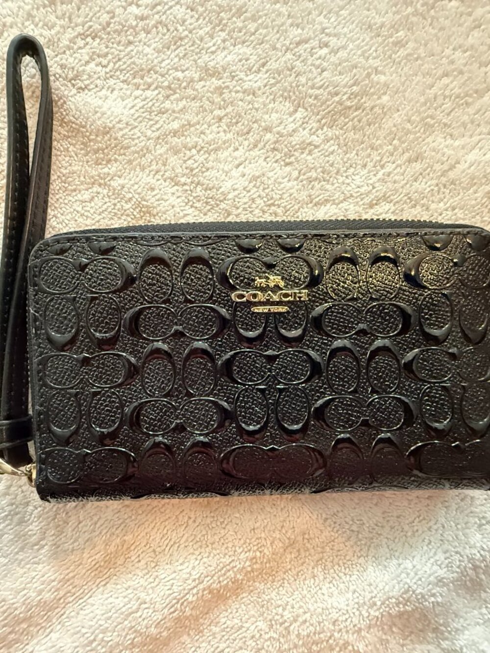 Coach Small Wristlet – Black on Black C – Great Condition, Minor Inside Wear